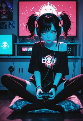 Neon Gamer Girl In Her Room