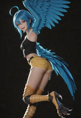 Cheerful Harpy Girl with Blue Wings