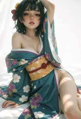 Serene Beauty in Floral Kimono