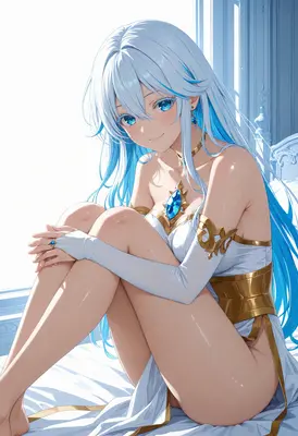 Radiant Blue Haired Goddess in White