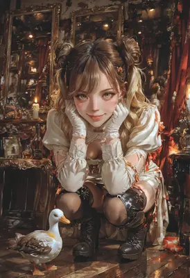 Girl with Her Pet Duck