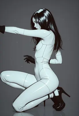 Sleek Synthetic Android in White Latex