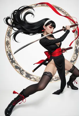 Deadly Samurai in Flowing Black Silk