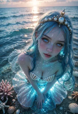 Ethereal Mermaid Princess at Sunset