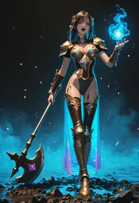 Battle Worn Warrior with Arcane Fire