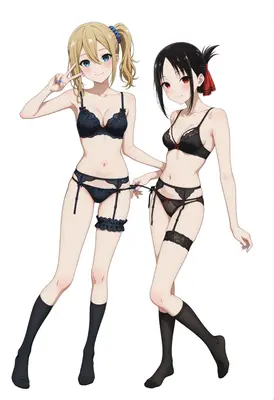 Kaguya and Ai in Black Lingerie