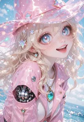Sparkling Cybernetic Girl in Pink