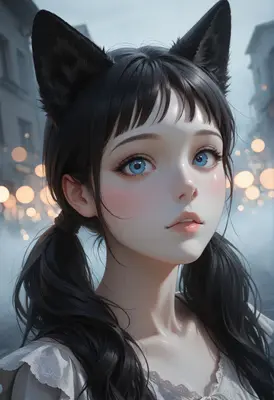 Dreamy Cat Girl Portrait