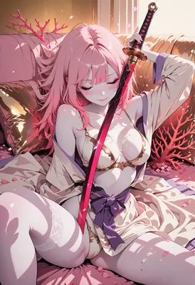 Pink Haired Warrior Resting with Blade