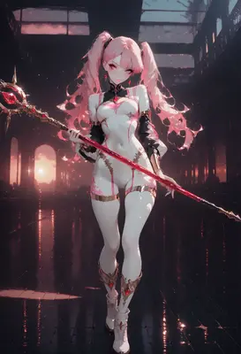 Pink Haired Warrior With Crimson Staff