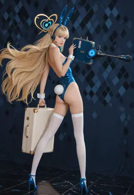 Blue Bunny Girl Agent with Suitcases