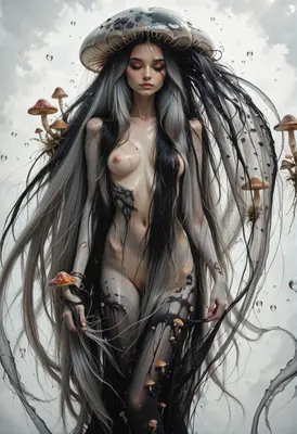 Ethereal Mushroom Spirit with Flowing Hair