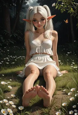 Elf Girl Resting in Daisy Meadow