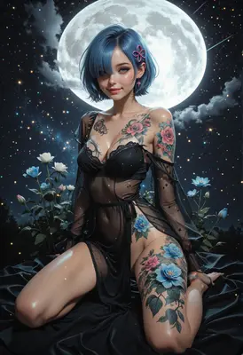 Moonlit Floral Tattooed Beauty