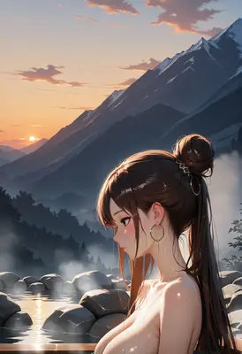 Serene Sunset at the Mountain Hot Spring