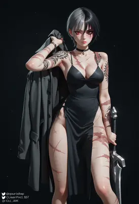 Scarred Warrior in Black Dress