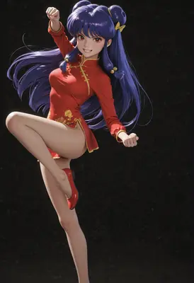 Dynamic Anime Girl in Red Qipao