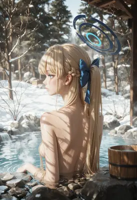 Blonde Angel Relaxing in Snowy Onsen