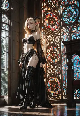 Elegant Demon Elf in Stained Glass