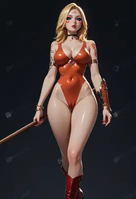 Warrior Woman in Orange Bodysuit