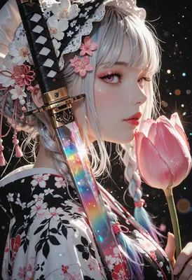 Sakura Samurai with Iridescent Blade