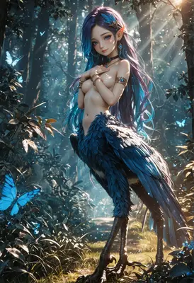 Enchanted Harpy in a Sunlit Forest