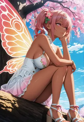 Fairy Resting Beneath Cherry Blossoms