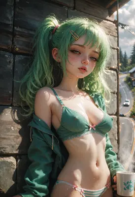 Morning Coffee with Green Hair