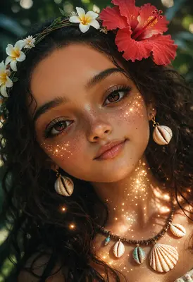Radiant Tropical Beauty with Flower Crown