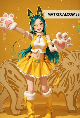 Cheerful Cyber Cat Girl Posing