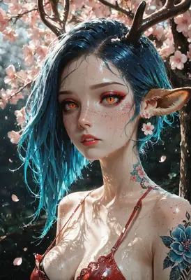 Ethereal Deer Girl Under Cherry Blossoms