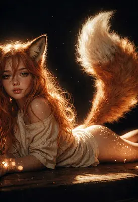 Ethereal Fox Girl in Golden Light