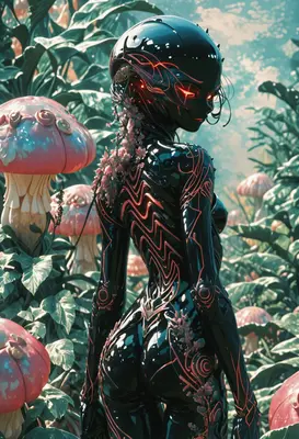 Bioluminescent Android in Fungal Forest