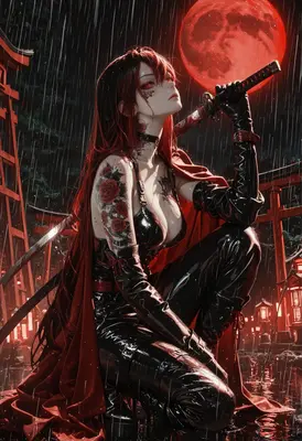 Crimson Moonlight Samurai Warrior