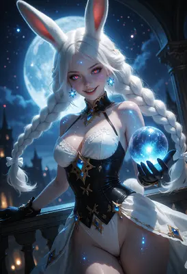 Moonlit Rabbit Sorceress with Magic Orb