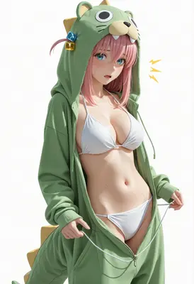 Surprised Girl in Dinosaur Kigurumi