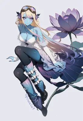 Blue Elf Girl with Giant Lotus