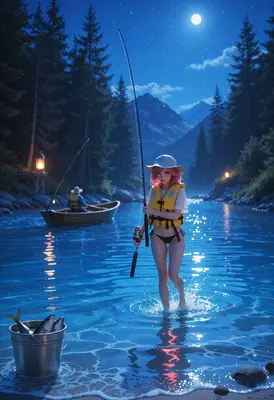 Moonlit Fishing Trip by the River