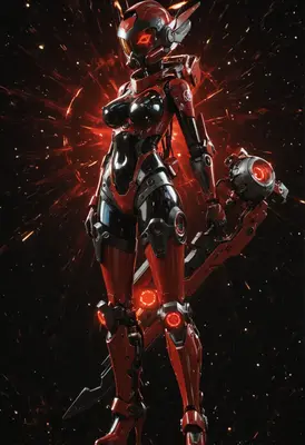 Crimson Cybernetic Warrior in Battle