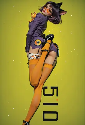 Stylish Cat Girl in Purple Outfit