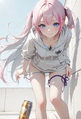 Playful Pink Haired Girl In Hoodie