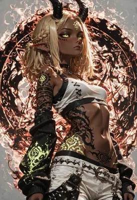 Demon Summoner with Glowing Arcane Tattoos