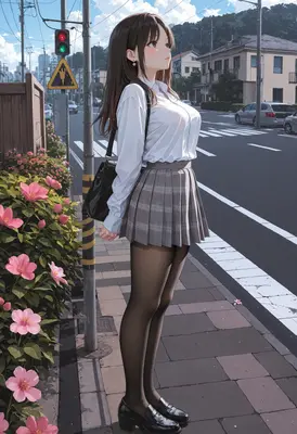 Schoolgirl Waiting by the Roadside