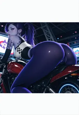 Cyberpunk Biker Girl in Arcade