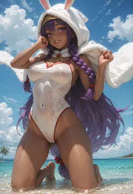 Sunlit Bunny Girl on Tropical Beach