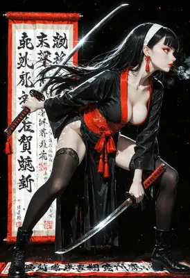 Dual Katana Warrior in Traditional Attire