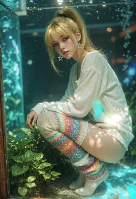 Dreamy Girl in Aquarium Glow