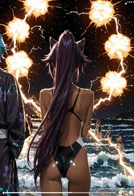 Beachside Fireworks and Lightning Display