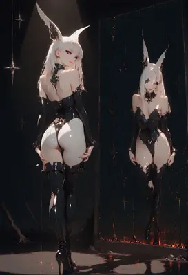Gothic Bunny Girl Mirror Reflection