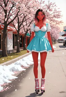 Red Skinned Girl on Roller Skates